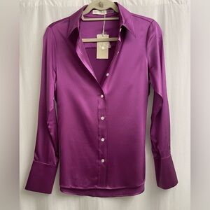 NWT Ramy Brook Victoria Silk Deep Lilac/Purple, Button Down, Long Sleeve Blouse